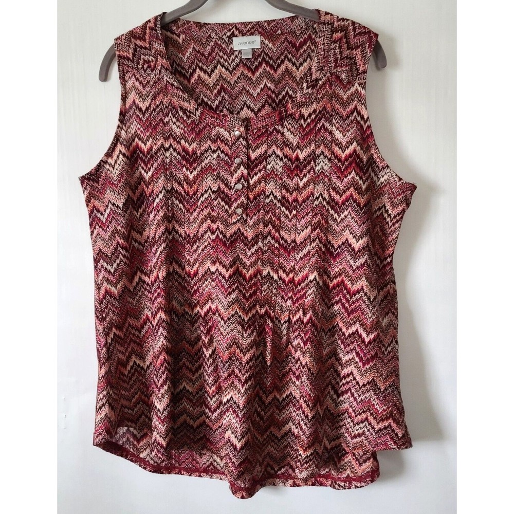 Avenue Women Sleeveless Blouse Tank Top  Size 14/16 Chevron Pattern Burgundy EUC